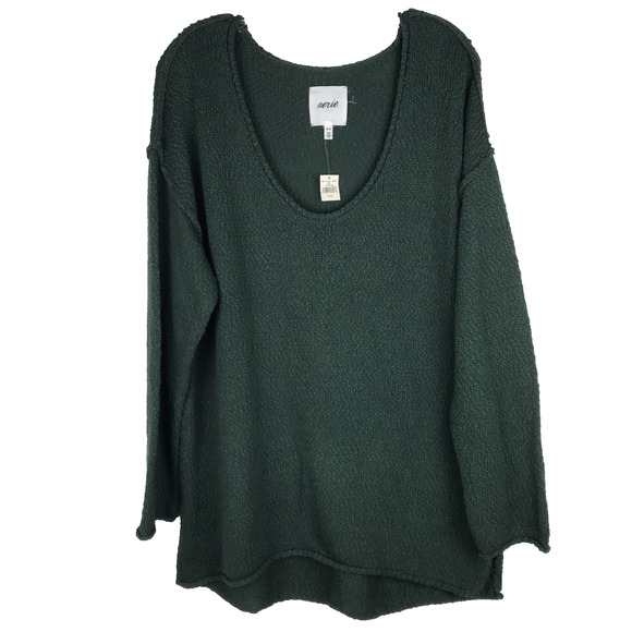NWT Aerie Oversized Tunic Sweater Knit Scoop Neck Green Cotton Blend Medium - Picture 1 of 7